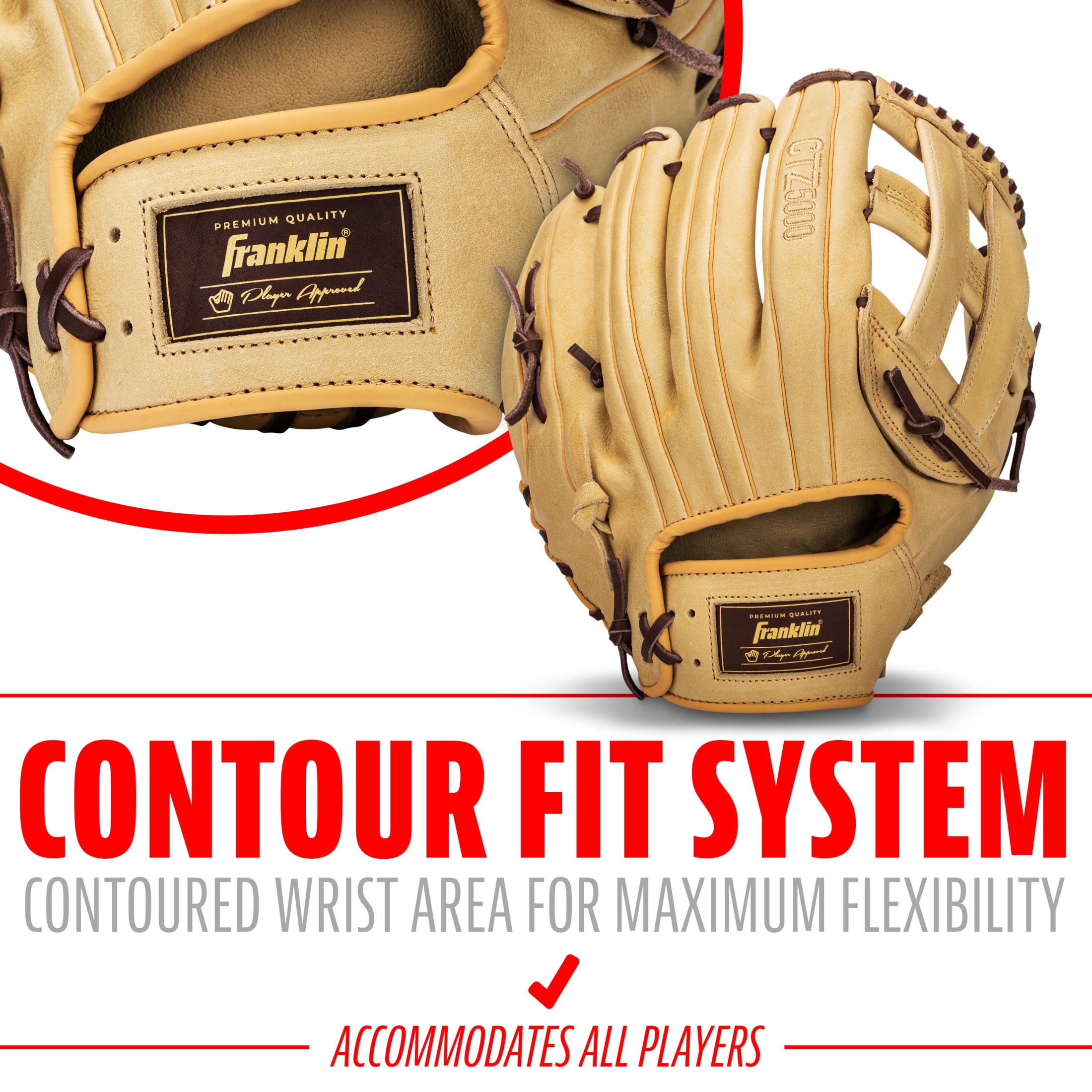 Franklin Sports CTZ5000 Cowhide Leather Baseball Outfield Glove, 13 in, Camel, Right Hand Throw