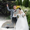 thumbnail image 3 of CSSAD Boots on the Ground Fan, Large Holographic Folding Handheld Fans for Line Dancing, Portable Craft Holding Colorful Stripe Hand Fan for Festival,Dance,Party, Wedding Dance Church, 3 of 6