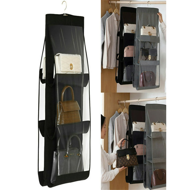 6 Pocket Large Clear Shelf Bags Purse Handbags Hanging Bag Organizer Door Storage  Closet Hanger