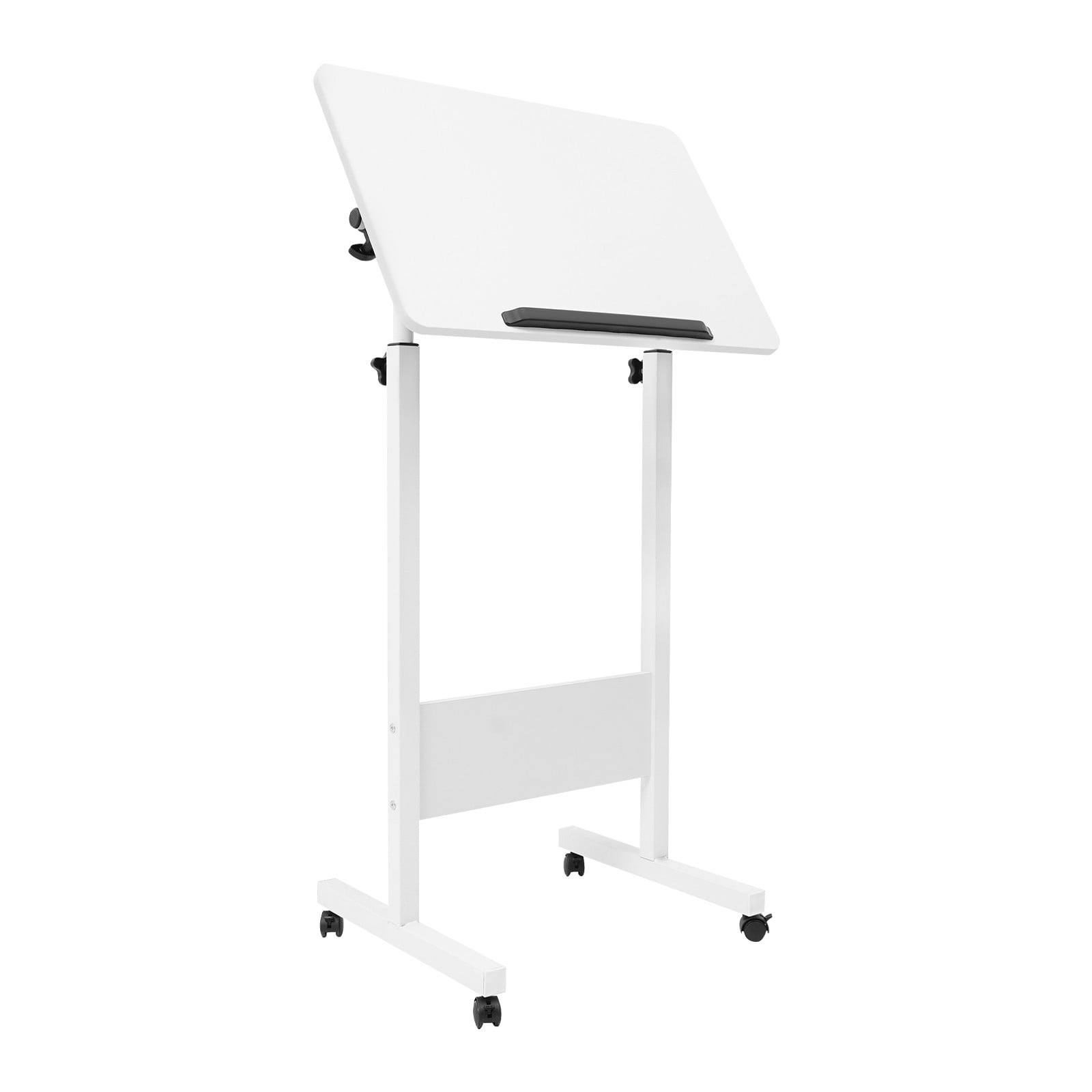 ToppiJoy Portable Adjustable Podium Stand with 4 Wheels Laptop Desk Standing Desk White