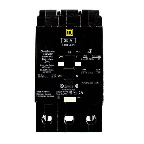 Square D EGB34025 3 Pole 25 Amp 480y/277v Circuit Breaker EGB