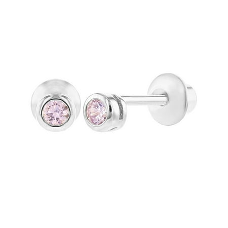 925 Sterling Silver Round Cz Safety Back Baby Earrings Infants 925 Sterling Silver Round Cz Safety Back Baby Earrings Infants Toddlers