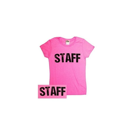 Safety Tip - Ladies Neon Safety Pink Staff T-Shirt Front & Back Print Event Shirt Tee (Med...