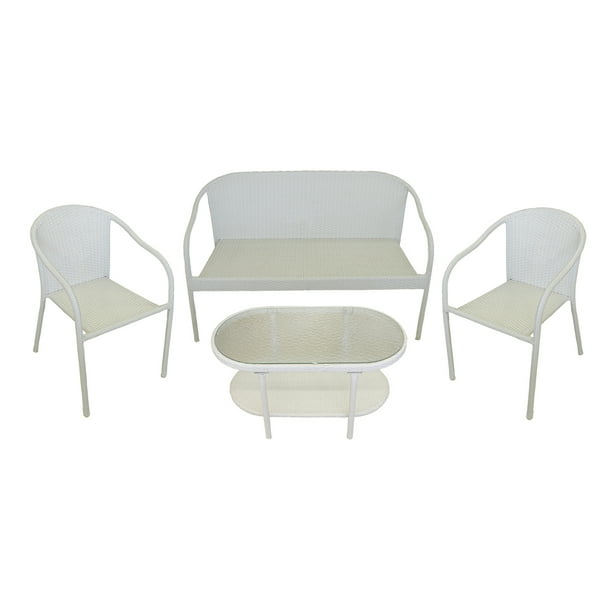 4 Piece White Resin Wicker Patio Furniture Set 52" - Walmart.com