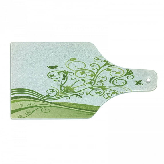 Vines Cutting Board, Butterflies Leaves Flowers Colorful Nature Tones Print, Decorative Tempered Glass Cutting and Serving Board, in 3 Sizes, by Ambesonne