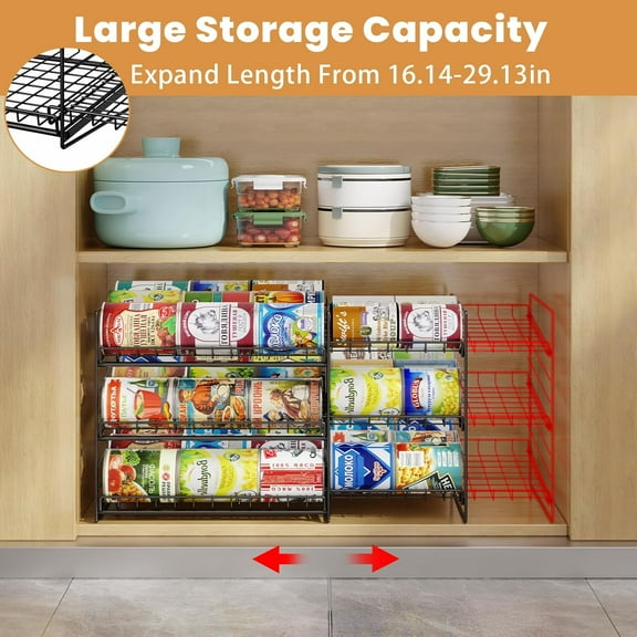 3-Tier Adjustable Can  Organizer for Pantry, Large Capacity Can Holder for Soda Cans and Food Storage