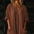 thumbnail image 7 of QUNYINEY Cotton Linen Women's Dresses 3/4 Sleeve Solid Long Spring A Line Dress Casual Loose Fit V Neck Flowy with Pockets Dresses, 7 of 7