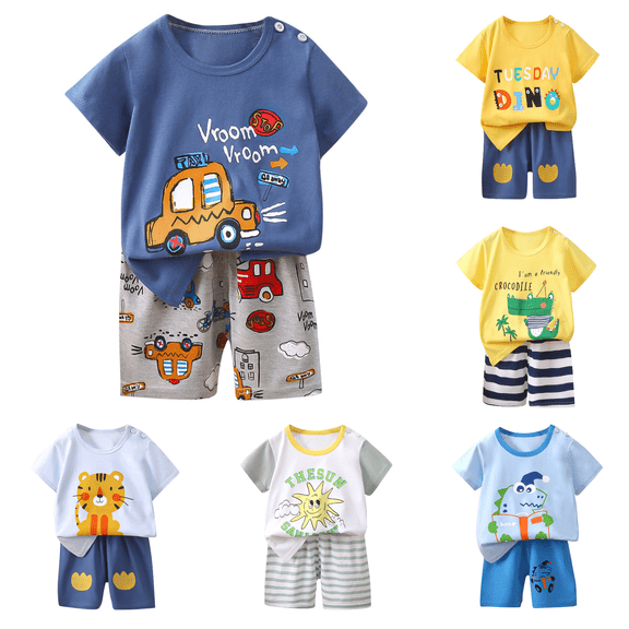 Lovzfmll 2-Piece Cotton Short Set, Short Sleeve Top & Shorts for Boys & Girls, Summer Outfits for Toddler 6-9 Months