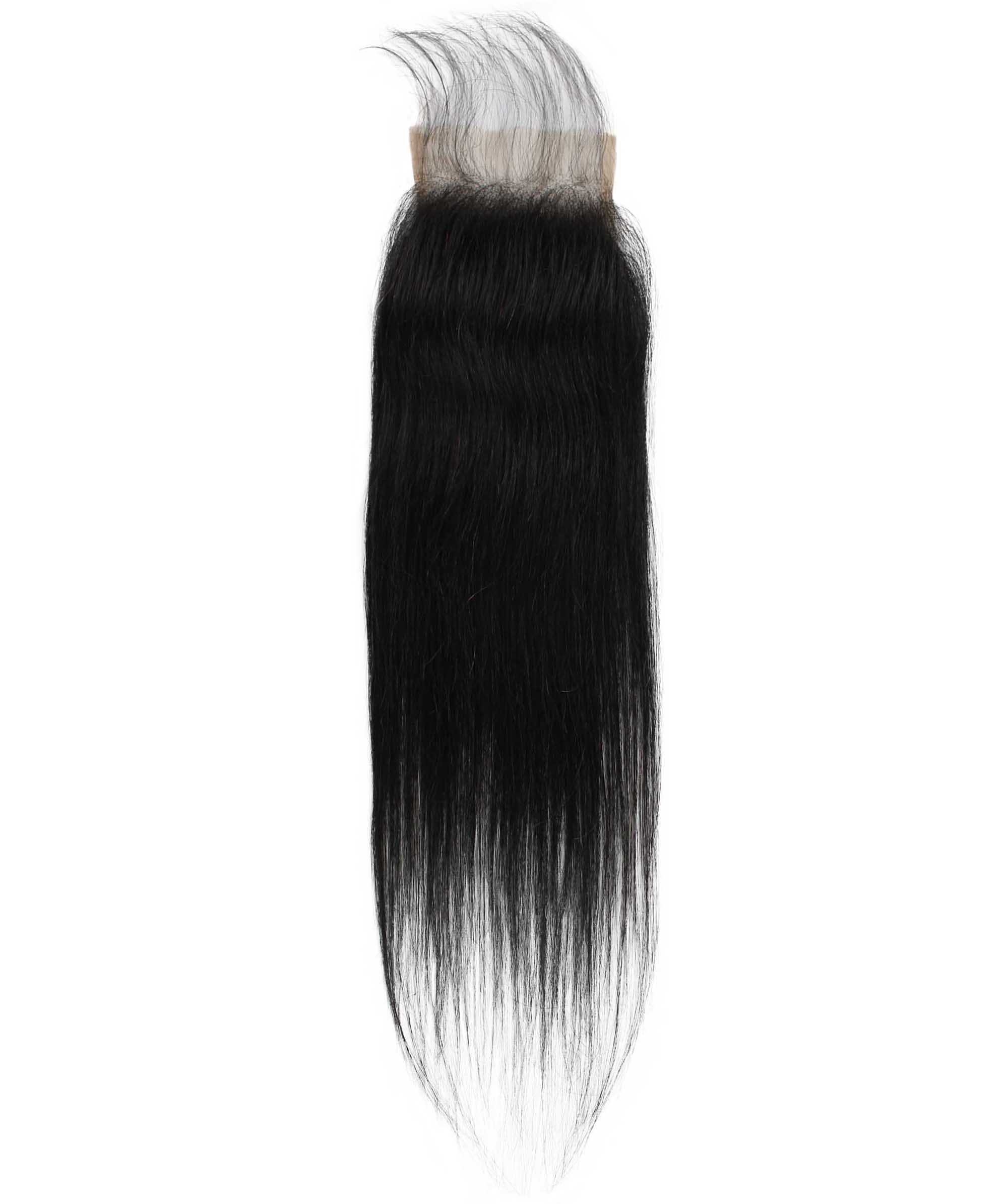 LUXLUXE Women Rico 100% Unprocessed A7 Grade Human Hair Bundle 10 Inches 101214 Lengths Free Part 4X4 Hand Tied Swiss Lace Closure
