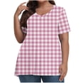 thumbnail image 1 of fheaev Hauts Grande Taille pour Femmes Haut d'Été Plissé Col Rond Manches Courtes Tunique Décontractée Basique Tee Blouses T-Shirts, 1 of 4