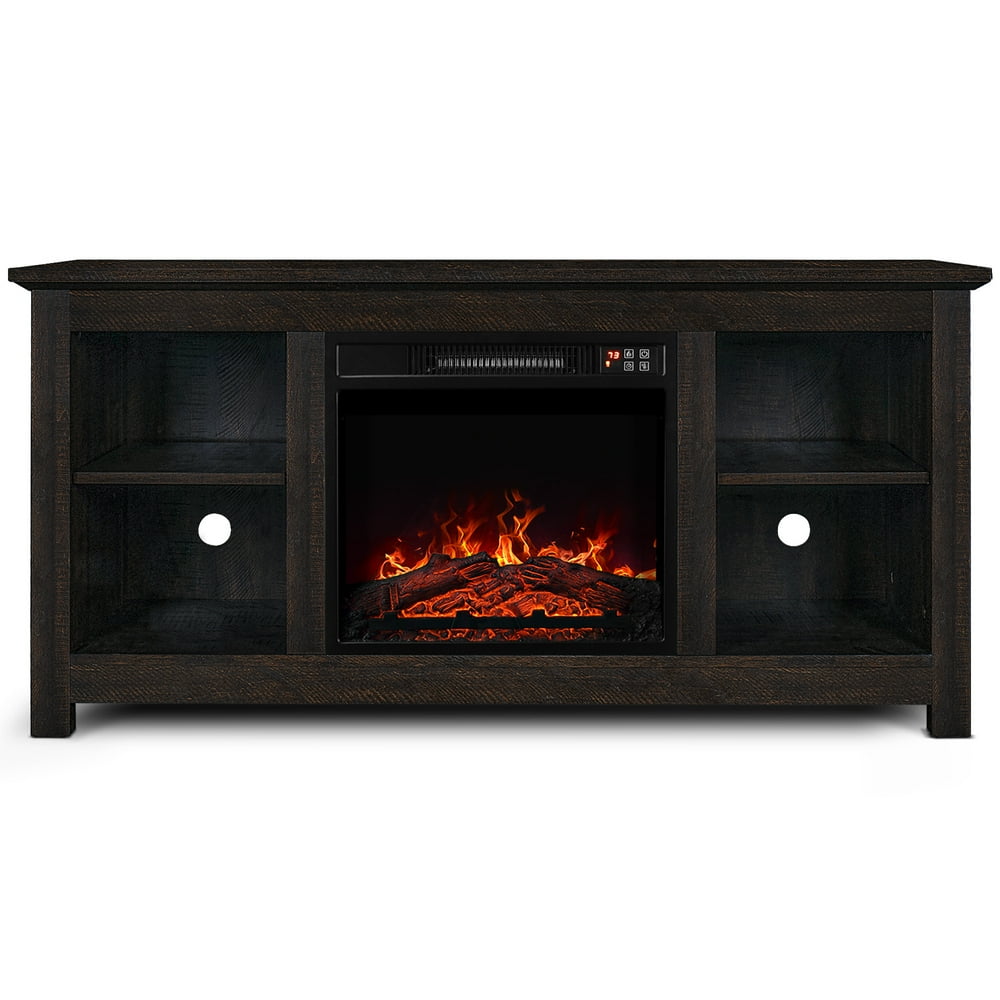 BELLEZE 50" Wood TV Console With Electric Fireplace for TV's up to 55