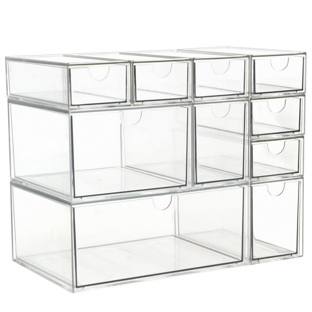 Organizador de maquillaje acrílico ZEXALOR, 10 cajones, plástico transparente