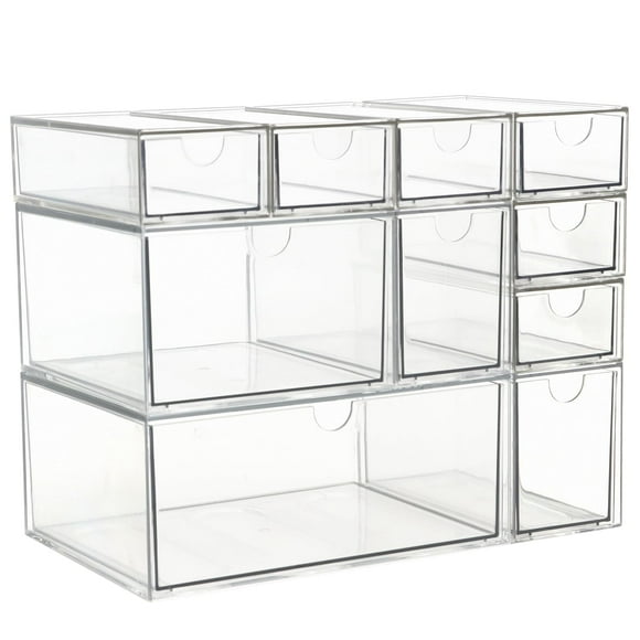 Organizador de maquillaje acrílico ZEXALOR, 10 cajones, plástico transparente