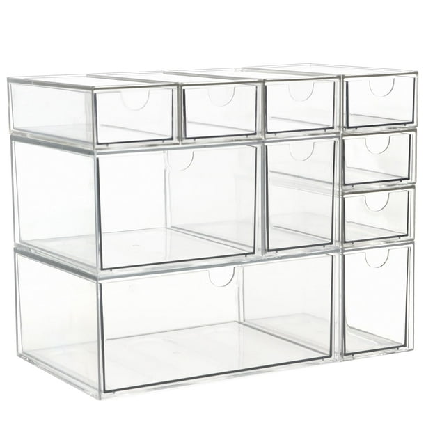 Organizador de maquillaje acrílico ZEXALOR, 10 cajones, plástico transparente
