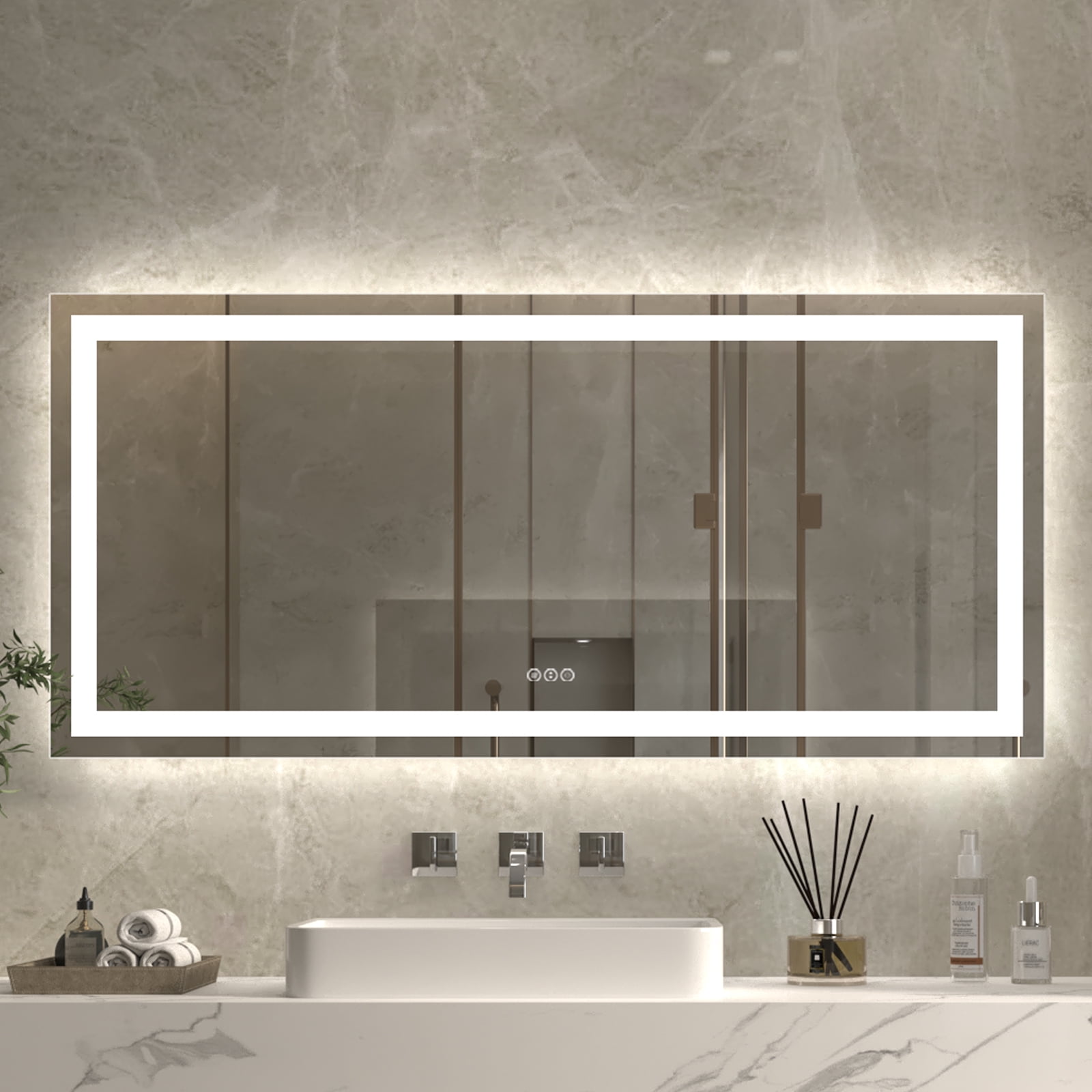 ExBrite 60" W x 28" H LED Bathroom Light Mirror,Anti Fog,Dimmable,Dual ...