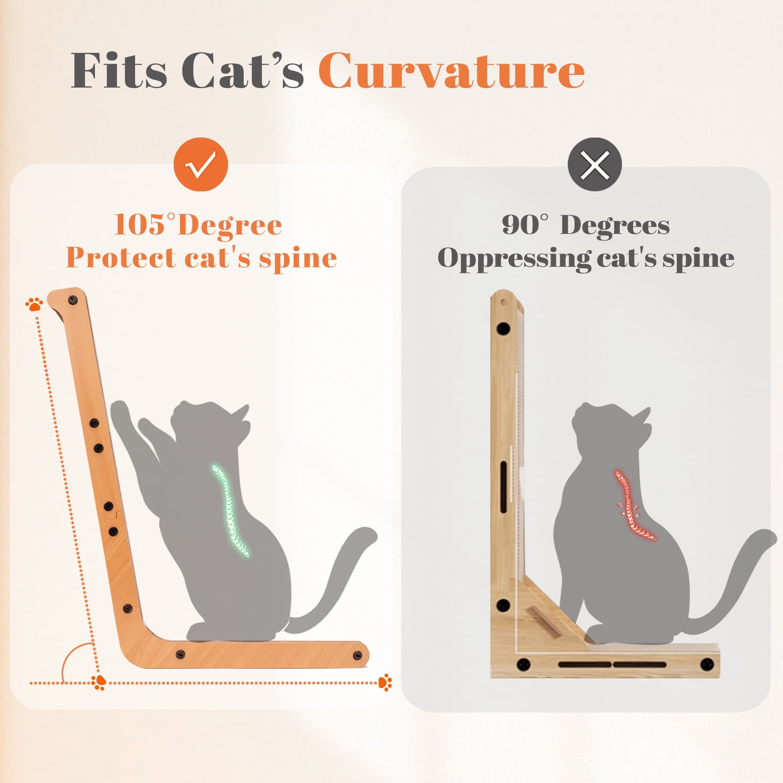 CheerPals Cat Scratcher, 12.6"x20.3"x23.6" L-Shaped Scratching Board，120° Scratch Post with Bell Teaser-wand for Indoor