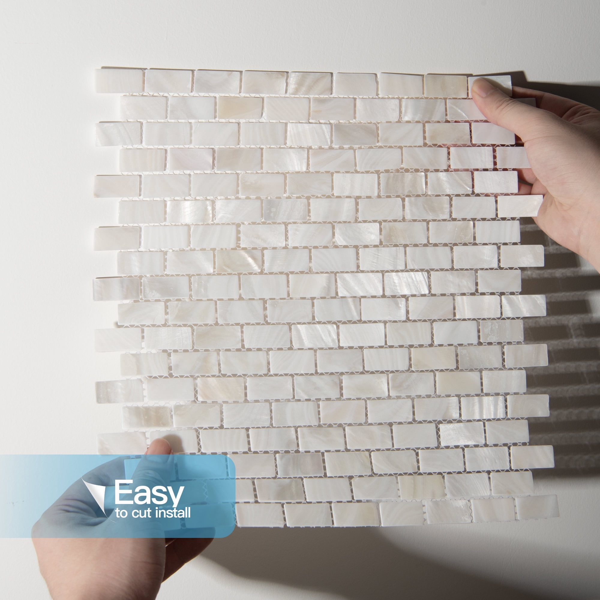 Art3d (10-Pack) 12"x 12" Mother of Pearl Backsplash Tile with Seams White Opal Subway for Kitchen