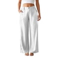 thumbnail image 5 of Womens Wide Leg Linen Pants Summer Beach High Waisted Cropped Flowy Pants Dressy Casual Beach Pants with Pockets(White,XL), 5 of 5