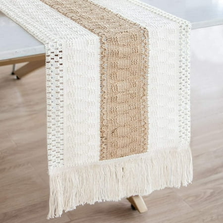 

Macrame Table Runner Farmhouse Style Boho Table Runner Rustic Woven Cotton Crochet Lace for Bohemian Rustic Wedding Bridal Shower Dinner ( 12 x 108 Inch)