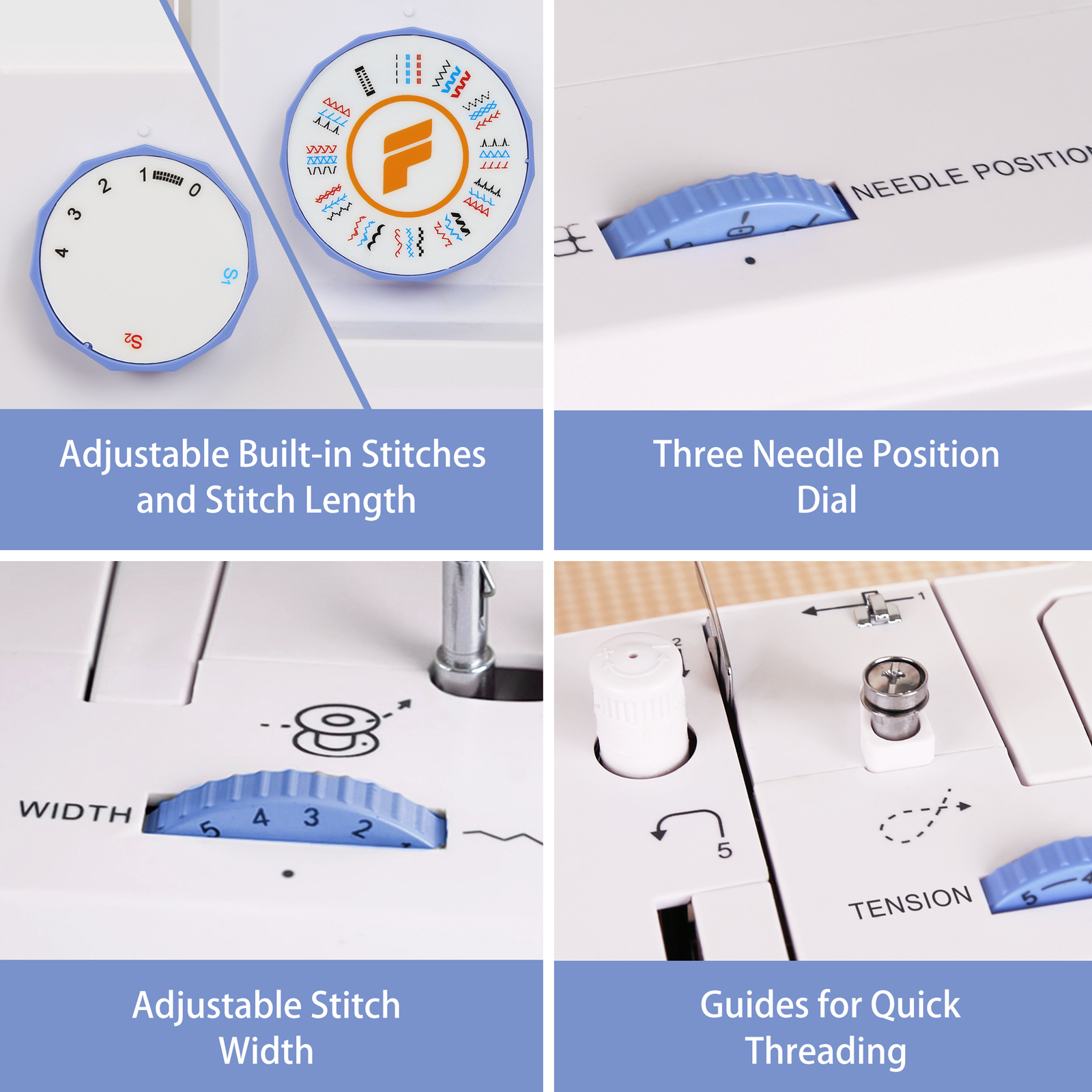 FEIYUE FYe370 Sewing Machine with Multiple Needle Positions, Energy Saving Servo Motor, Heavy Duty & Portable, 34 Built-in Stitches, Speed Control, Easy to Use, Great for Beginners