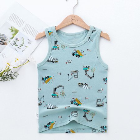 Tfken Tank For Boys Toddler Crew Neck Sleeveless Car Print Vest Casual Cute Tops Sky Blue Size 18-24 Months