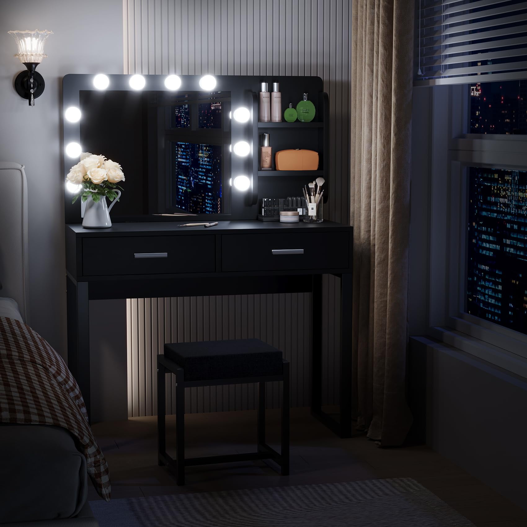 Smuxee Modern Vanity Set with Mirror and Lights,2 Drawers and 2