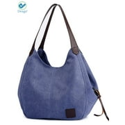 Deago Fashion Women's Multi-Pocket Cotton Canvas Handbags Shoulder Bags Totes Purses Satchel Travel Bag (Dark Blue)