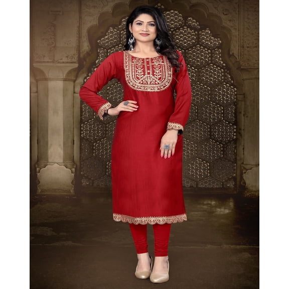 PF THE FASHION TRENDZ Women's Yoke Design Embroidered Kurta , Maroon, Traditional Ethnic Wear (in, Alpha, XS, Regular, Maroon)