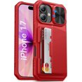 thumbnail image 1 of ABDFHE-for iPhone 17 Case Wallet with Card Holder (4 Cards) [RFID Blocking] & Slide Camera Cover, Military Grade Drop Protection, Rugged Hard Back & Silicone Edge Phone Case, 6.3" 2025, Red, 1 of 4