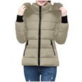 thumbnail image 2 of Maqroz Winter Jackets Women Warm Padded Parka Puffer Jacket Quilted Short Down Coat Thick Parkas Warm Zip Up Jackets with Faux Fur Hood Outerwear, Khaki L, 2 of 7