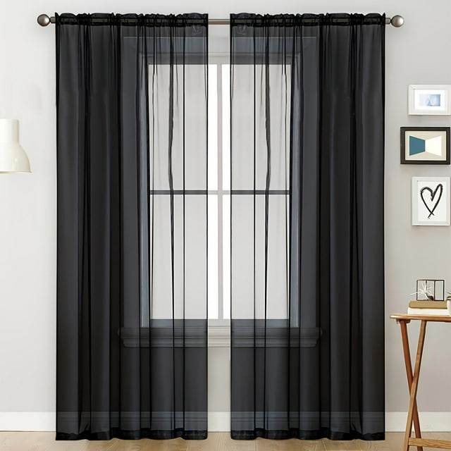 ZENGHUIJ Voilages en Polyester à Double Cordon de Couleur Unie Semi-Transparents Rideaux Style Poche pour Tringle Rideaux Semi-Transparents