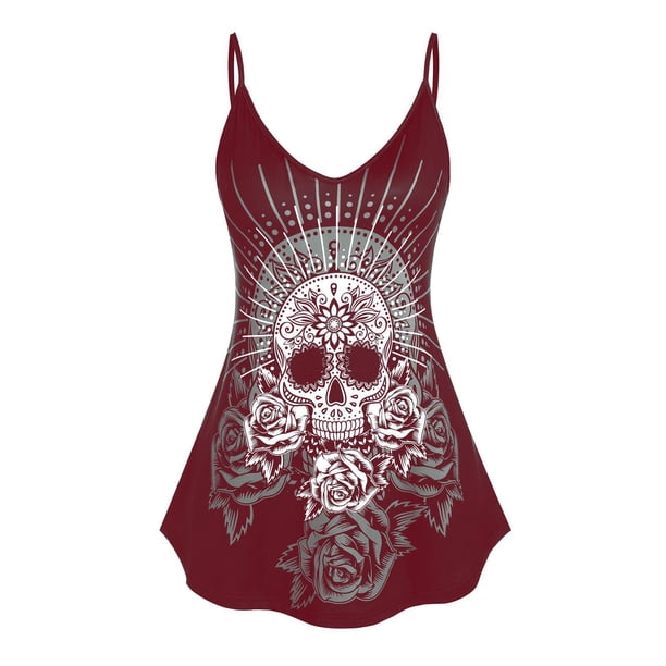 Tank Top de Talla Extra con Estampado de Rosa de Calavera Rosegal Camisetas sin mangas de talla grande