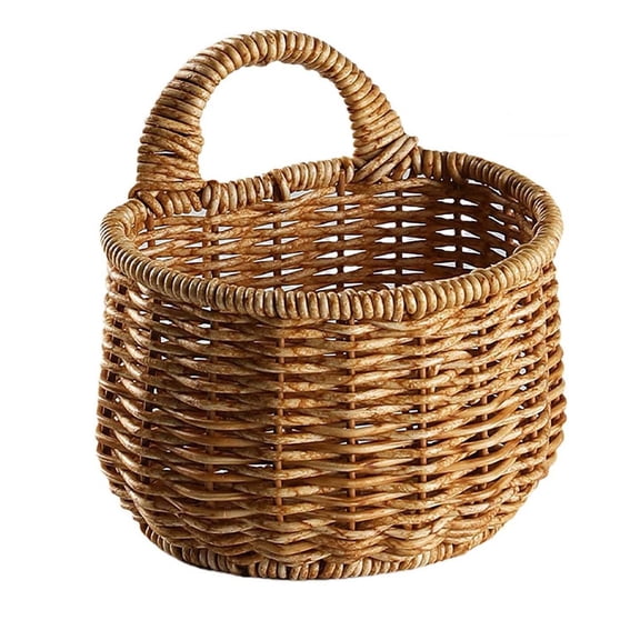 Pxyqht Hanging Wicker Basket Hand-Woven Storage Basket for Fruit and Vegetables Decorative Wall Organizer Ideal for Home and Garden
