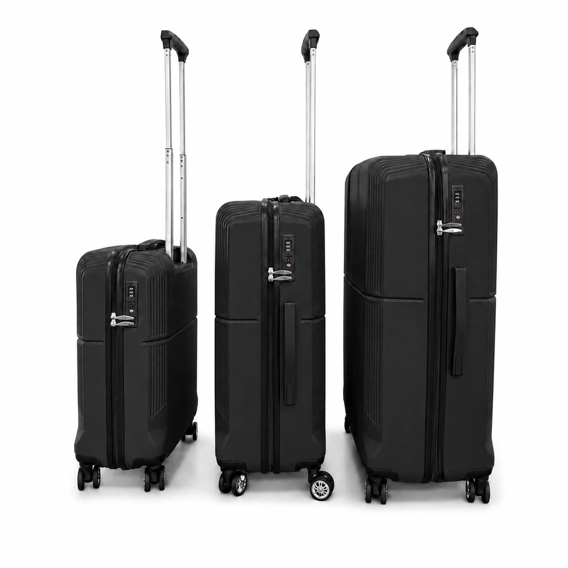 3-Piece ABS Hardshell Luggage Set, Lightweight Durable Suitcases with TSA-Approved Lock, 4 Silent Spinner Wheels & Scratch-Resistant Ribbed Shell, 20"/24"/28", Black