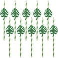 thumbnail image 1 of 10pcs Monstera Paper Straws Glitter Straws Disposable Luau Party Drinks Straws, 1 of 9
