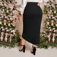 thumbnail image 5 of AURA Womens Plus Size Rib Knit High Waist Side Slit Midi Pencil Skirt Black 1XL 3XL, 5 of 7