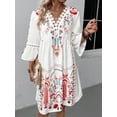 thumbnail image 3 of EASYBRAUS Women V Neck Lace Print Summer Dress Casual Floral Flare Sleeve Short Dress, 3 of 6