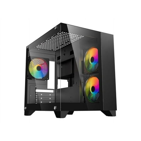 DIYPC DIY-CUBE01-BK Black USB3.0 Tempered Glass Micro ATX Gaming Computer Case w/ Dual Tempered Glass Panel. Fans Not Included