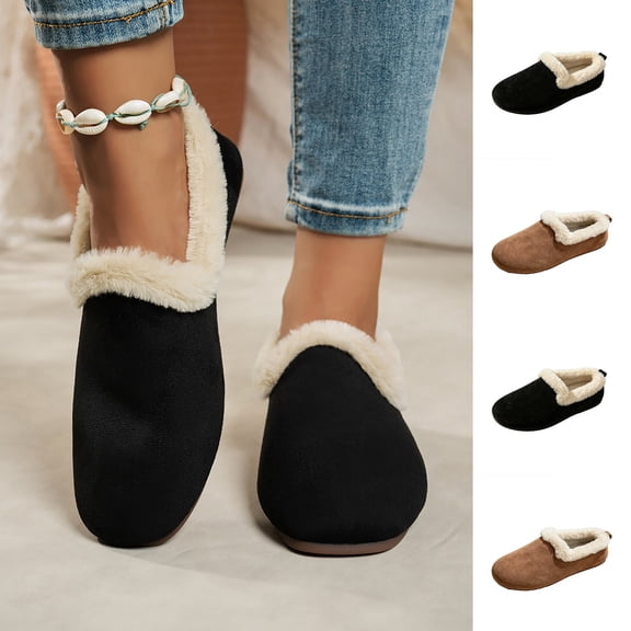 Women Winter Warm Sherpa Lined Flat Mules, Soft Faux Suede Slip‑On Casual Shoes, Comfort Non‑Slip Footwear