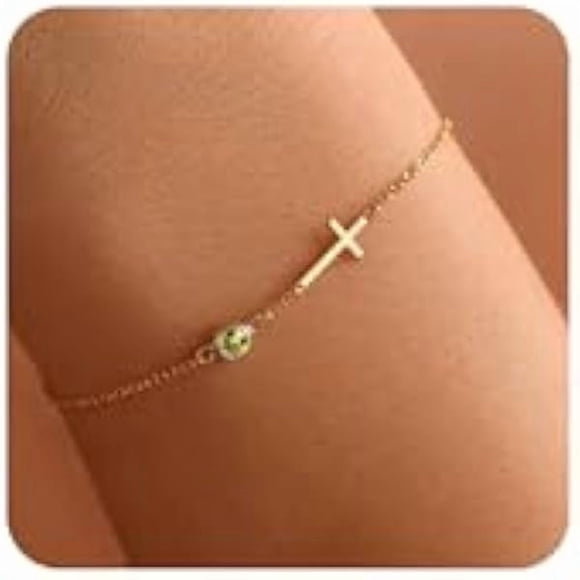 ccwmincc Birthstone Gold Bracelets for Women Non Tarnish Trendy Dainty Charm Cross Bracelet Stack Friendship Bracelets Gold Jewelry