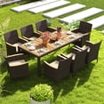 thumbnail image 4 of Costway 9 PCS Outdoor Dining Set with Acacia Wood Table Top Patio Dining Set for 8 People Beige, 4 of 10