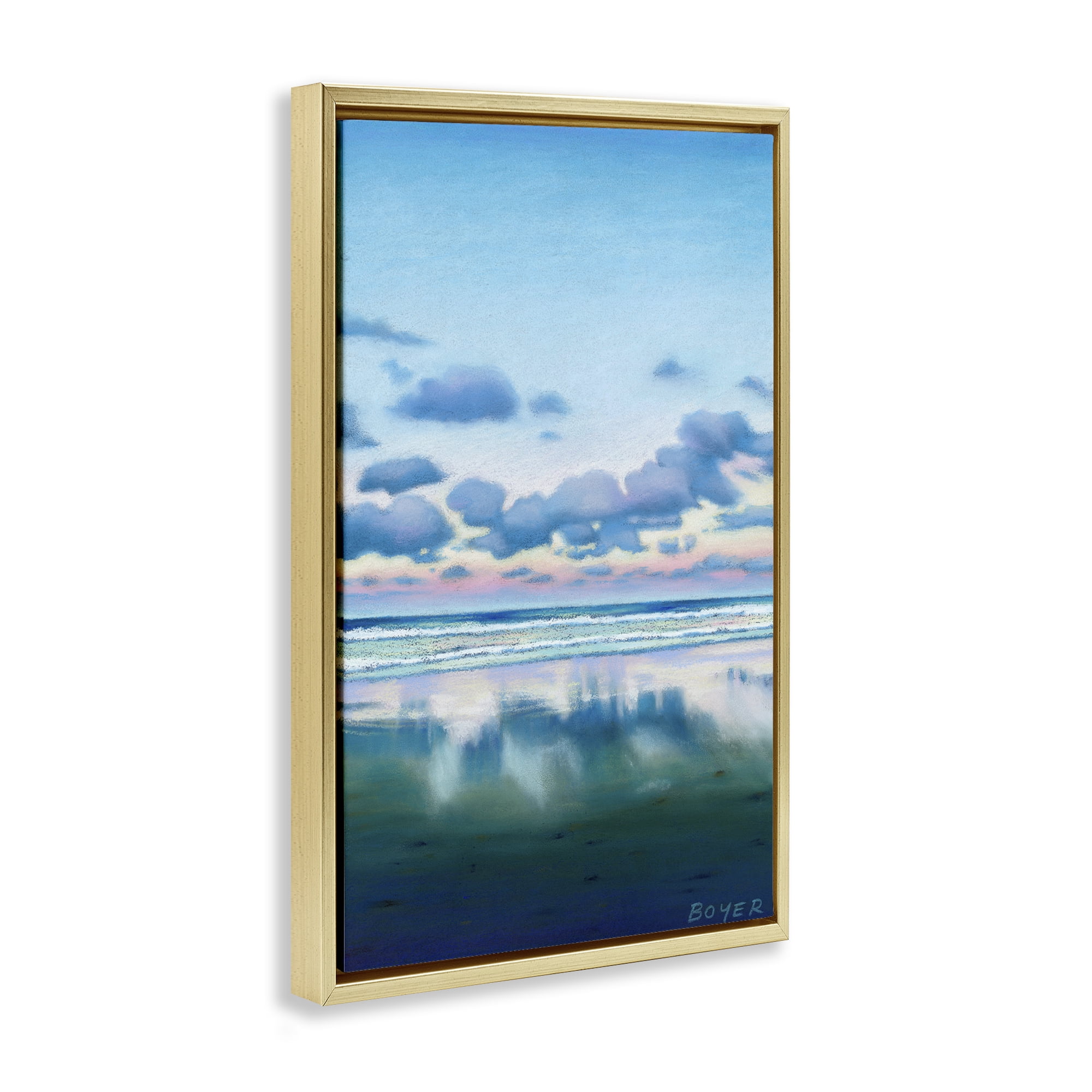 Stupell Industries Pretty Azure Cloud Reflection Gold Framed Floater Canvas Wall Art, design by Susy Boyer