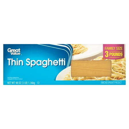 Great Value Thin Spaghetti, Family Size, 3 lb