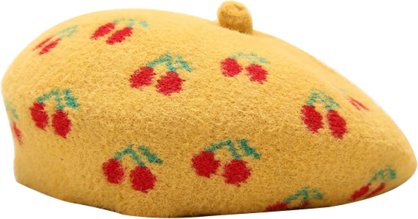 YooGuoGuo Wool Warm Beret Hats for Women Cute Cherry Design Hat Outdoor Fruit Painter Winter Autumn Bonnet Caps