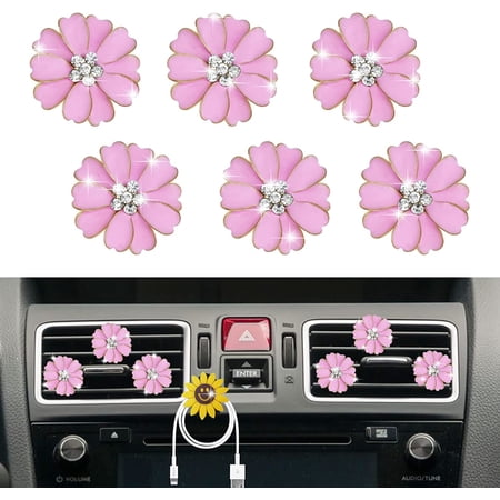 6 Pcs Daisy Air Vent Clips, Cute Flower Car Air Fresheners Vents Clips Car Diffuser Vent Clip Glam Car Interior Decor Charm Cute Car Accessories Daisy Car Decoration for Women (Pink)+ Cute Mask Hook