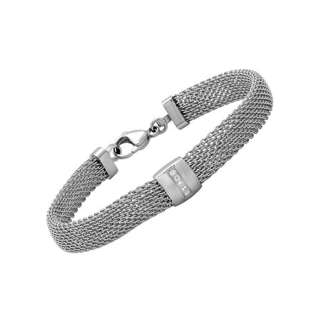- Women’s Stainless Steel Mesh Bracelet with Cubic Zirconia Stones