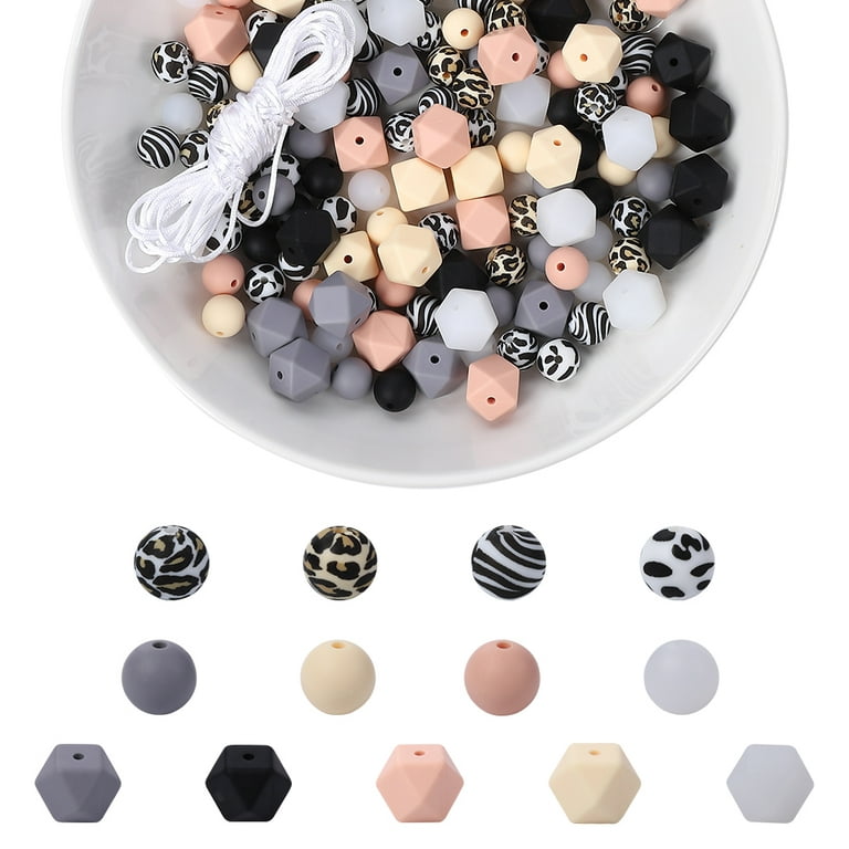 Tzou 200pcs Silicone Beads for Keychain Making DIY Necklace Bracelet  Jewelry Silicone Accessories 100 Pieces Round 12 mm Silicone Beads Bulk and  100 Pcs Polygonal and Leopard Beads with 5M Rope 