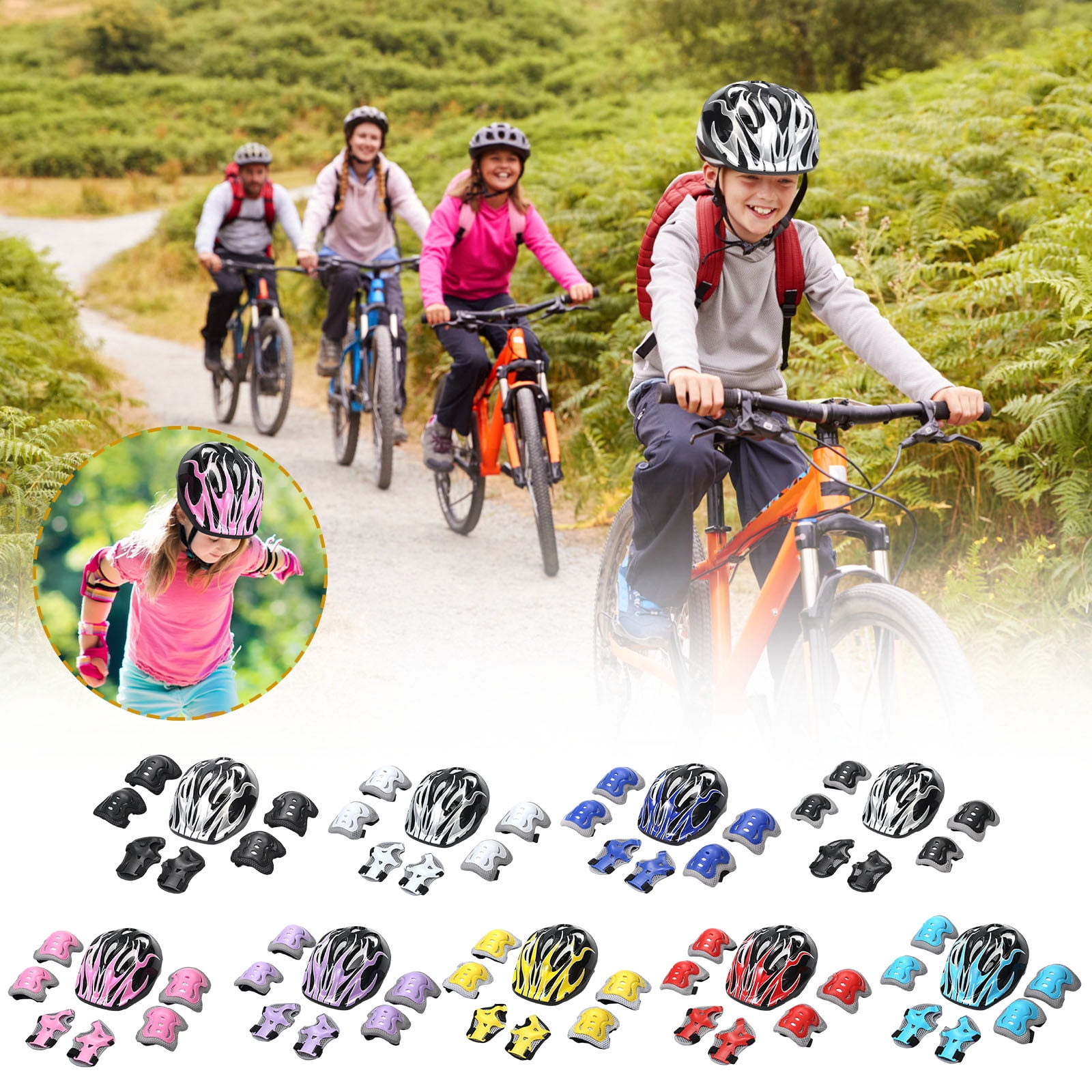 Moocorvic 7Pcs Kids Bike Helmet Set Toddler Helmets 2-4 Years, Helmet for Kids 3-5 Skateboard Knee Pads Adjustable Wrist Guards Bike Helmets for Sport(Black)