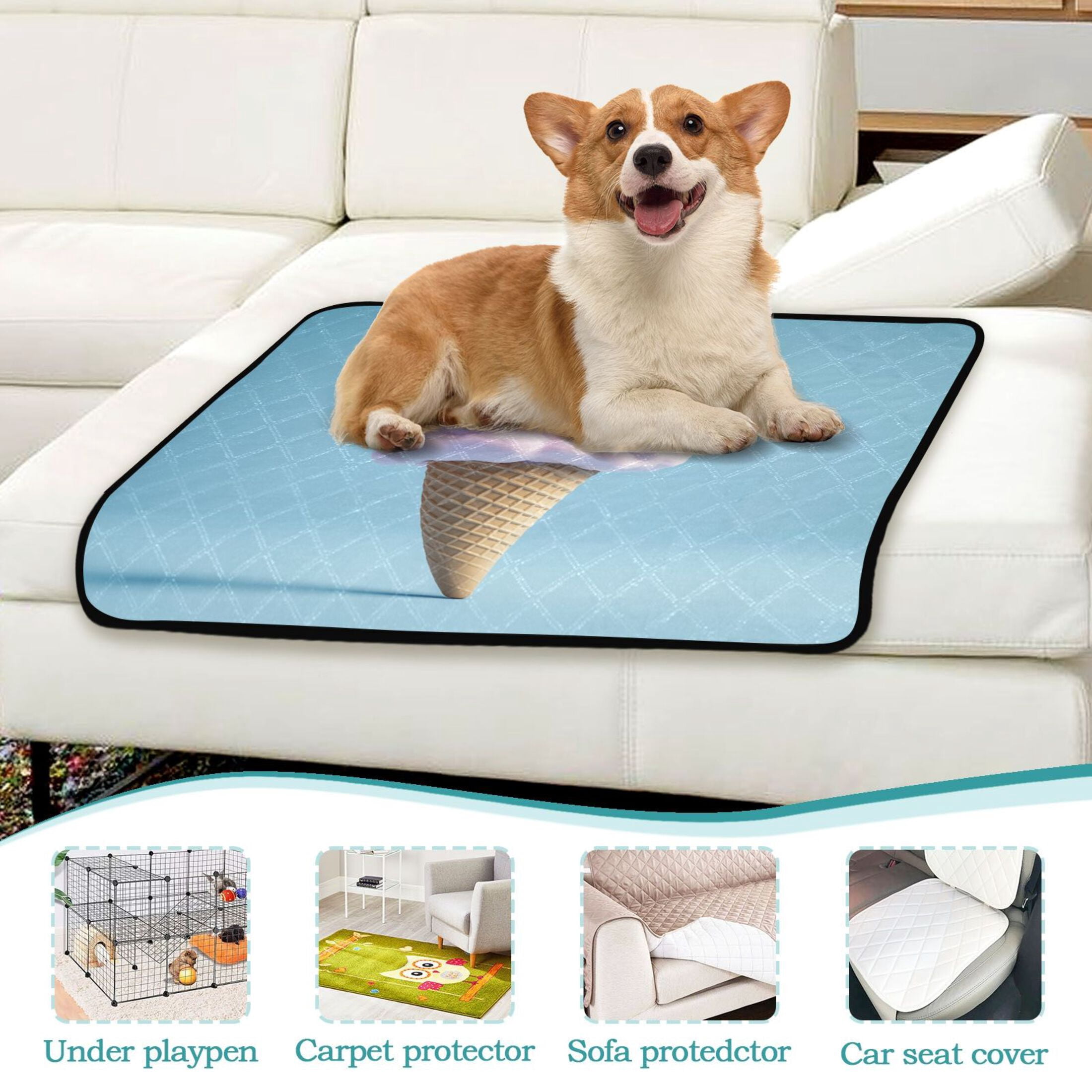 Washable Pet Pee Pads with Super Absorbent Reusable Training Pads for Dogs & Cats Pink Ice Cream Cone
