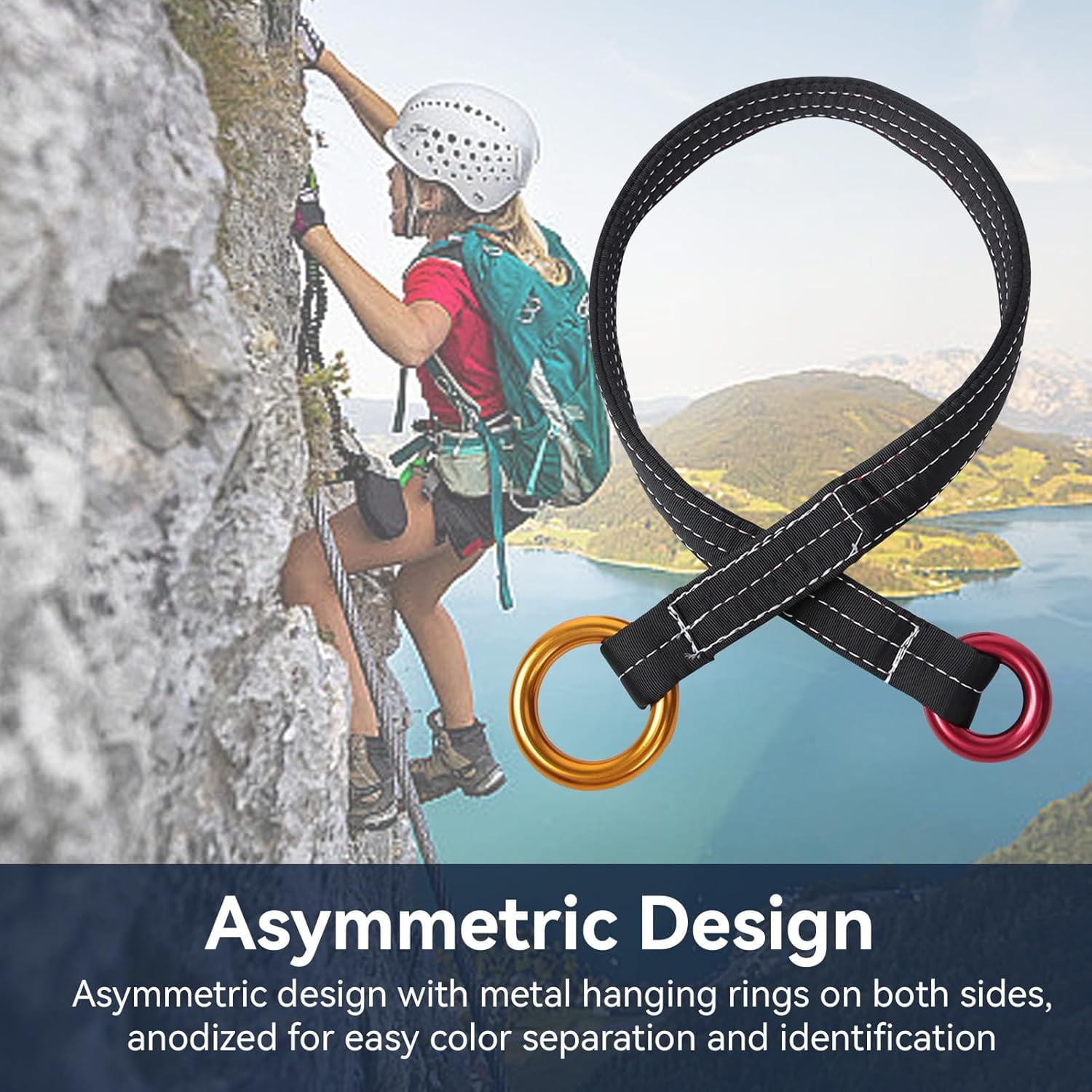 Retrievable Anchor, 90CM Outdoor Climbing Tree Climbing Wire Lanyard Anchor Loop Belt with Two Hanging Rings for Garden Work Tree Arborist Friction Saver Loop Belt Sling Arborist Equipment